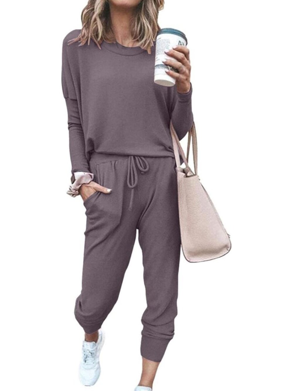 Women's 2 Piece Sets Grey Sweatsuits Casual Long Sleeve Sweatpants Fall
